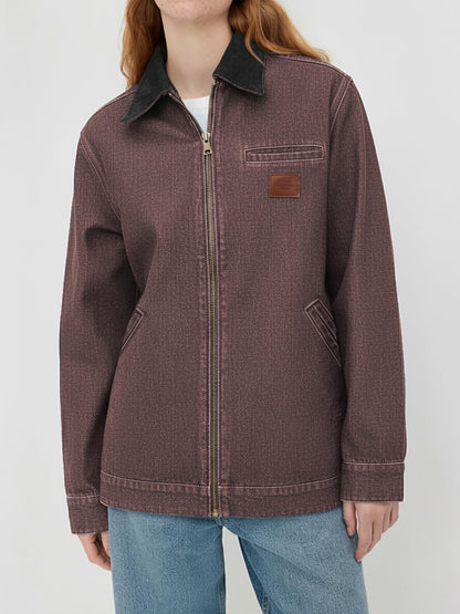 Women's Barn Jacket with Contrast Collar and Zip Front
